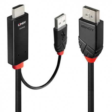 Lindy 41499 câble vidéo et adaptateur 2 m HDMI + USB Type-A DisplayPort Noir