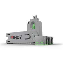 Lindy 40451 bloqueur de port Bloqueur de port + clé USB Type-A Vert Acrylonitrile-Butadiène-Styrène (ABS) 5 pièce(s)