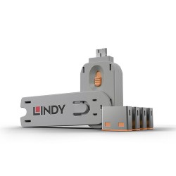 Lindy 40453 bloqueur de port Bloqueur de port + clé USB Type-A Orange Acrylonitrile-Butadiène-Styrène (ABS) 5 pièce(s)