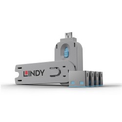 Lindy 40452 bloqueur de port Bloqueur de port + clé USB Type-A Bleu Acrylonitrile-Butadiène-Styrène (ABS) 5 pièce(s)