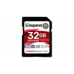 Kingston Technology 32GB Canvas React Plus SDHC UHS-II 300R/260W U3 V90 for Full HD/4K/8K