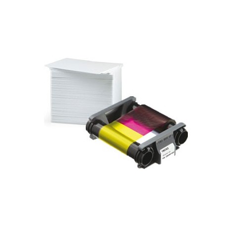 CBGP0001C Pack 100 cartes 0,76mm + 1 ruban couleur YMCKO 100f pour imprimante à Rubans Badgy200