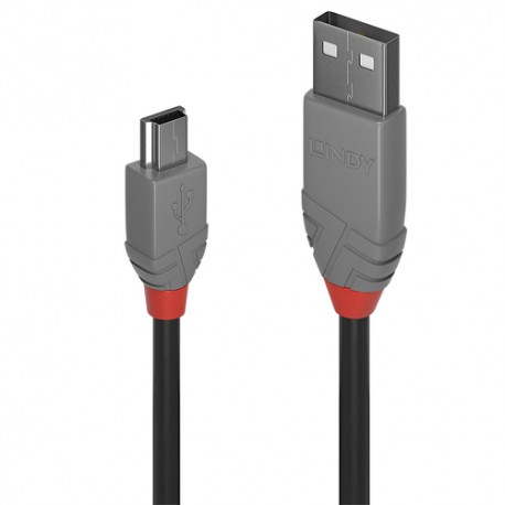 Lindy 36722 câble USB USB 2.0 1 m USB A Mini-USB B Noir, Gris