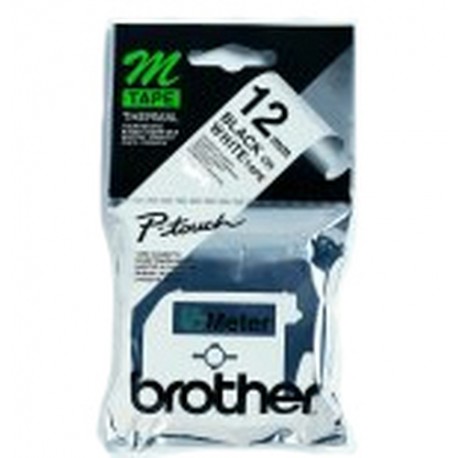 Brother Labelling Tape - 12mm, Black/White, Blister ruban d'étiquette M