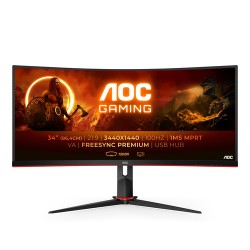 AOC G2 CU34G2/BK LED display 86,4 cm (34") 3440 x 1440 pixels Quad HD Noir, Rouge