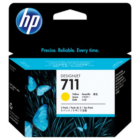 HP 711 pack de 3 cartouches d'encre DesignJet jaune, 29 ml