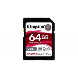 Kingston Technology 64GB Canvas React Plus SDXC UHS-II 300R/260W U3 V90 for Full HD/4K/8K